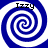 Four identical blue and white spiral patterns arranged in a , each with the text 'Izzy' in black above it