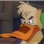 Static 64x64 pixel cartoon icon of a duck-like character with exaggerated facial features and an orange beak, set against a dark background.