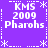 Purple background with white pixelated text and symbols arranged in a pattern, featuring repeated phrases "KMS 2009 Pharoahs" surrounded by asterisks and dotted lines