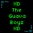 Green pixelated text "XD The Guava Boyz XD" repeats across a black background with blue star-shaped corner elements.