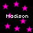 Black background with scattered pink stars and repeated white text 'Madison' in pixelated font.
