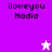 Pixelated text 'iloveyou Nadia' on split purple and white background with a star icon changing color.