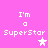 Pink background with white text 'I'm a SuperStar' and star symbols in four quadrants, two stars animated to change from white to light pink.
