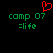 Red pixelated heart symbol above green text reading 'camp 07' and '=life' on black background.