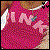 Four pixelated display distinct pink-themed designs: a red cup with 'LOVE' text, green and white floral shapes, a dog silhouette with 'PINK', and a standing dog on pink background
