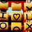 Static 48x48 pixel icon with yellow and red tones featuring a heart symbol, geometric shapes, and partial text fragments in a low-resolution grid layout.