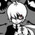 Pixelated character with white hair and red eyes on left, dark background with red text 'a guilty pleasure' on right.