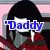 A pixelated character with black hair and a red-and-gray outfit appears in six , each displaying blue text that forms the phrase "Daddy why did you eat my fries." The background is pink with gray structural elements