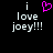 Pixelated text reads 'i love joey!!!' with a pink heart symbol replacing the word 'love', displayed on black background.