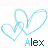 Animated sequence of light blue heart outlines with the name 'Alex' below, showing subtle variations in line thickness and position across frames.