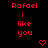 Red pixelated text 'Rafael i like you' repeated three times with red heart symbols on a black background, with a gray rectangular area in the bottom right.