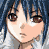 A 4x4 contact sheet of a pixelated anime-style character with blue hair and red eyes, showing sequential facial expression changes across 14 frames.