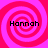 Four identical spiral patterns in pink and red with the text 'Hannah' overlaid on each, arranged in a on a solid pink background