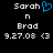 Pixelated text displays 'Sarah' with a blue heart symbol, followed by 'n', 'Brad', and timestamp '9.27.08 <3'.