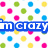 Pixelated text phrases in blue, purple, green, and pink over a white background with multicolored dots.