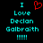 Pixelated cyan text on black background reads "I Love Declan Galbraith !!!!!" with red heart symbol replacing the word "love" in left view.