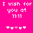 Bright pink background with white pixelated text reading "I wish for you at 11:11" and a of five heart symbols below, where the third heart is light pink