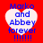 Red background with four white heart shapes containing blue text reading "Marko and Abbey forever !!!!!!!" in a pixelated style.