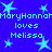 Blue background with light blue stars and repeated text reading "MaryHanna loves Melissa" in pixelated font.