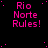 Black background with repeated pink text 'Rio Norte Rules!' and scattered pink dots, one gray square in bottom-right corner.
