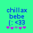 Pixelated blue text 'chillax bebe ( : <33' on cyan background with pink and purple asterisks, two variations differ in asterisk arrangement.
