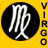 Static pixel art icon featuring a white stylized symbol on black circular background with yellow border, vertical text "VIRGO" on right side.