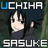 Animated contact sheet of a pixel art character with changing text labels across 12 frames arranged in a 4x3 grid, showing subtle facial expression shifts and alternating 'UCHIHA'/'SASUKE' text above the character against a forest background.