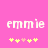Pixelated text 'emmie' on pink background with yellow and pink star-like symbols below, two identical frames side-by-side.