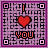 Four identical animated frames of a pixelated 'I ❤️ YOU' icon with purple border and patterned background.