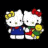 Two pixelated white cat figures with black eyes and gray noses stand side-by-side against a solid black background, one wearing blue overalls with red collar and the other in green outfit with yellow accents.