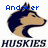 Pixelated husky head icon with blue text labels and 'HUSKIES' text, showing animation changes in top-left text and a single frame of additional text.