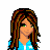 Pixelated cartoon character with brown and black hair wearing blue top, gray pants with blue stripes, and silver shoes with blue accents; text below reads "I play Volley-ball got a prob?" in light blue font.
