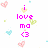 Pixelated pink text 'i love mo <3' and 'forever<3' on white background with scattered heart shapes in pastel colors.