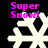 Pixelated white snowflakes with pink 'Super Snow!' text on black background, animated variations of the same design.