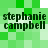 Green pixelated background with four identical text blocks reading "stephanie campbell" in dark green lowercase letters