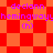 Pixelated text and checkerboard patterns in red and orange hues with purple text elements.