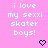 Pixelated text on pink background with two heart symbols, each showing a different frame of animation.