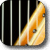 A pixelated icon shows a black cylindrical object with vertical silver stripes and an orange-yellow curved shape resembling a flame or abstract form against a gray background.
