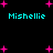 Black background with cyan text 'Mishellie' repeated four times and scattered pink plus signs in a pixelated style.