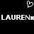 Pixelated white text 'LAUREN' with a heart symbol above on black background, showing partial pixel corruption in the middle of each word.