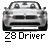 Pixelated grayscale image of a silver sports car with black accents and headlights, positioned above the text 'Z8 Driver' in blocky pixel font.