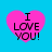 Four pink heart shapes on a blue background, each containing the text "I LOVE YOU!" in black pixelated font.