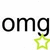 Black 'omg' text with a green star symbol below the letter g on white background.