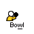 Pixel art animation of a yellow-shirted figure bowling, showing ball release and pin knockdown with 'Bowl' text below.