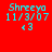 Red background with cyan text reading 'Shreeyo', '11/3/07', and '<3' in four identical positions