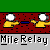 Pixelated character with white hair and yellow shirt performs a throwing motion against red dotted background with "Mile Relay" text below.