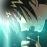 Pixelated static image with gradient teal and white tones, dark abstract shapes at top, and indistinct light areas suggesting blurred forms.