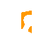 Orange pixelated shapes on gray background, including vertical bar and fragmented forms with curved edges.