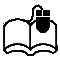 Six pixelated book icons with black mouse cursor overlays, each showing different page states and cursor positions on a gray background.