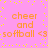 Pink background with yellow dots and orange text reading "cheer and softball <3" repeated in four identical quadrants.